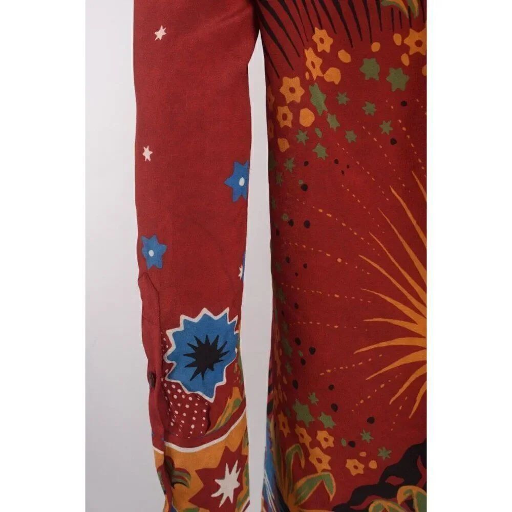Valentino Womans Volcano Dress Blouse Enchanted Red Printed IT 40 US 4 Silk - Picture 7 of 8